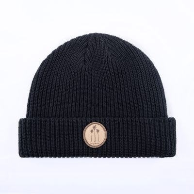 custom FOLD UP CUFF RIB KNIT BEANIE WITH WOVEN PATCH